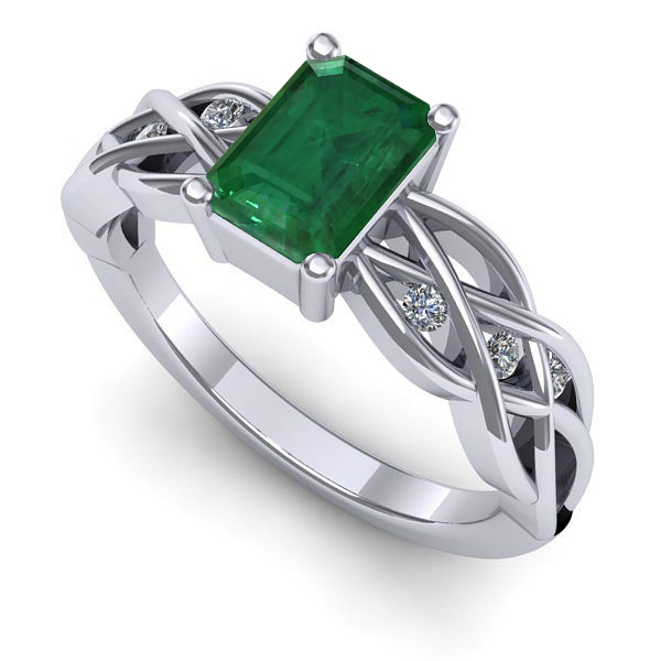 Inel logodna din aur alb cu smarald