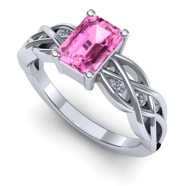 Inel de logodna din aur alb cu safir roz