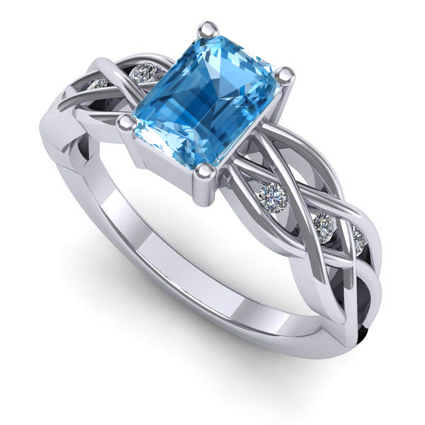 Inel de logodna din aur alb cu topaz blue