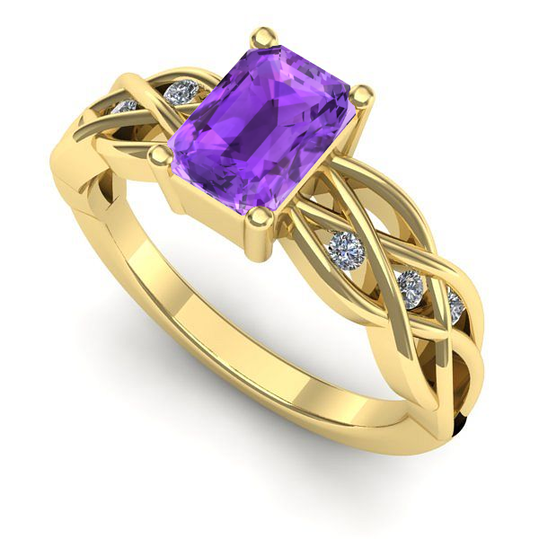 Inel logodna din aur galben cu ametist