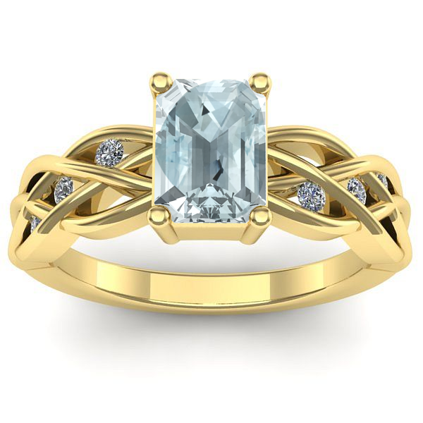 Inel logodna cu aquamarin dreptunghiular