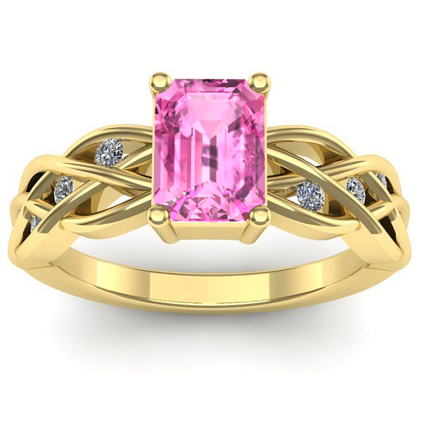 Inel logodna cu safir roz dreptunghiular