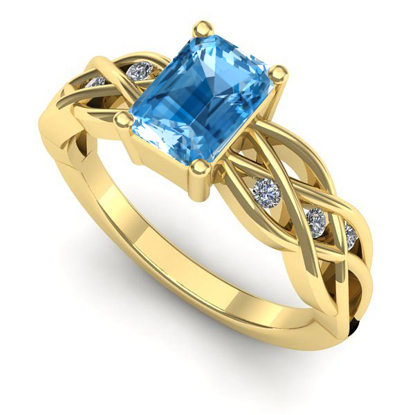 Inel logodna din aur galben cu topaz blue