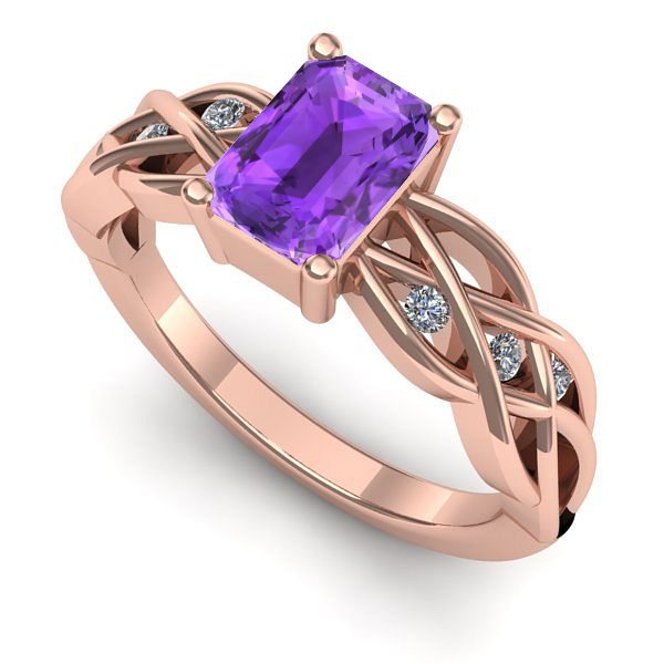 Inel de logodna din aur roz cu ametist