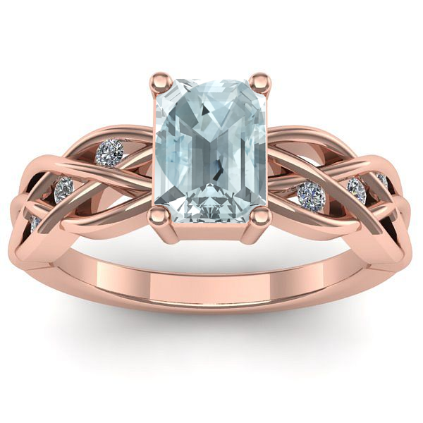 Inel de logodna cu aquamarin dreptunghiular