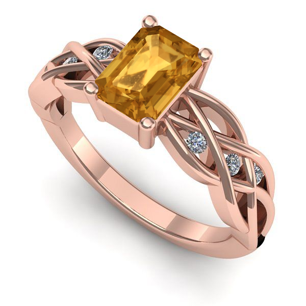 Inel logodna din aur roz cu citrin