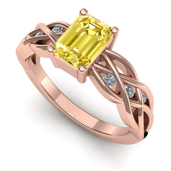 Inel de logodna din aur roz cu safir galben