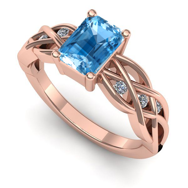 Inel logodna din aur roz cu topaz blue