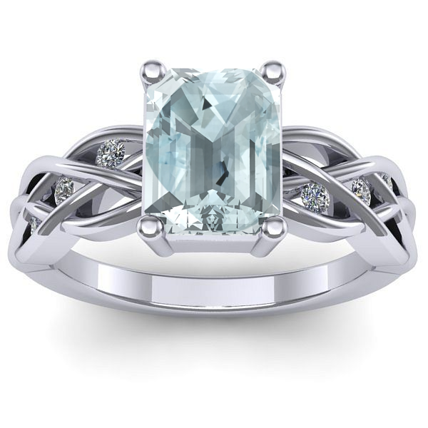 Inel de logodna cu aquamarin dreptunghiular