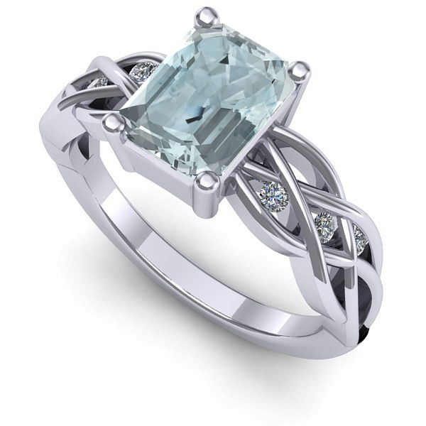 Inel de logodna din aur alb cu aquamarin