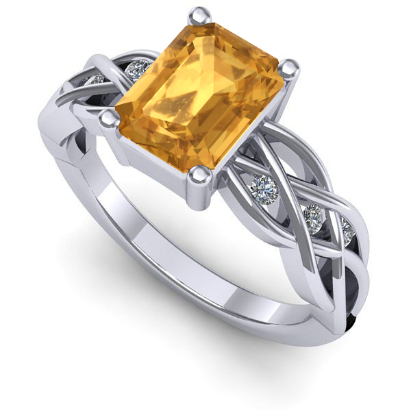 Inel logodna din aur alb cu citrin