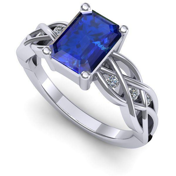 Inel logodna din aur alb cu safir