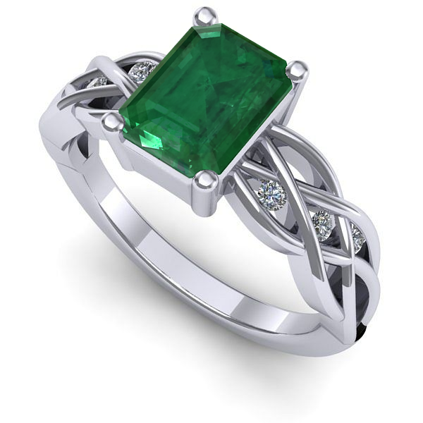 Inel din aur alb cu smarald