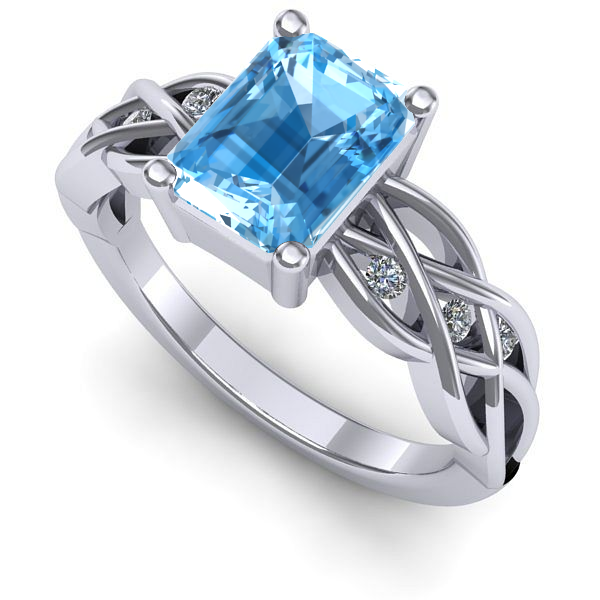 Inel logodna din aur alb cu topaz blue