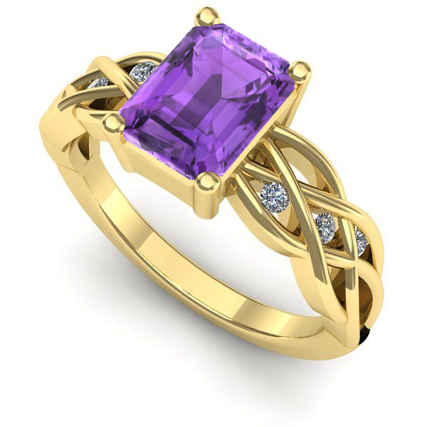 Inel logodna din aur galben cu ametist