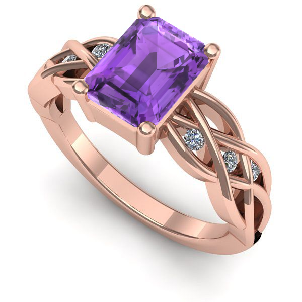 Inel logodna din aur roz cu ametist