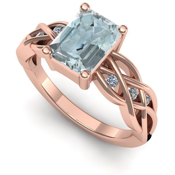 Inel logodna din aur roz cu aquamarin