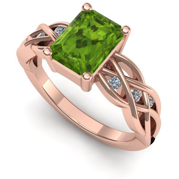 Inel de logodna din aur roz cu peridot