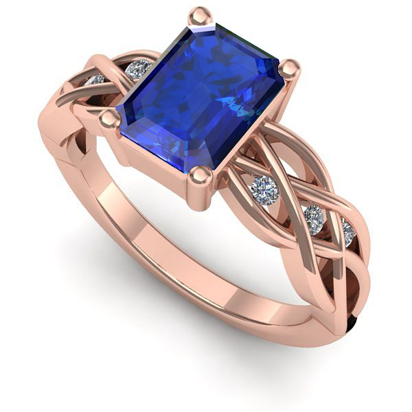 Inel de logodna din aur roz cu safir