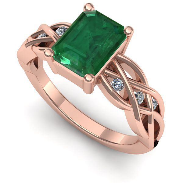 Inel din aur roz cu smarald