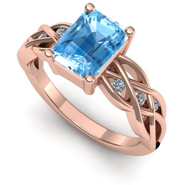 Inel din aur roz cu topaz blue