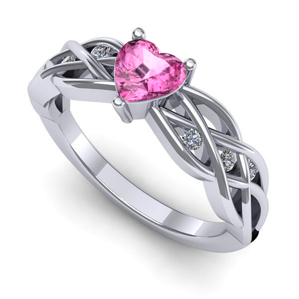 Inel de logodna din aur alb cu safir roz