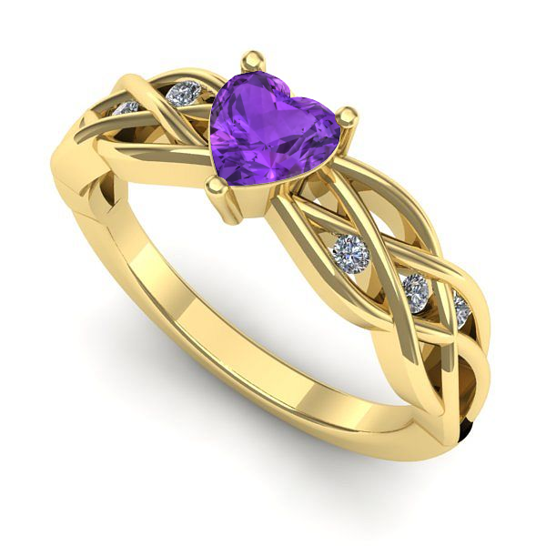 Inel logodna din aur galben cu ametist
