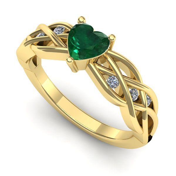 Inel logodna din aur galben cu smarald