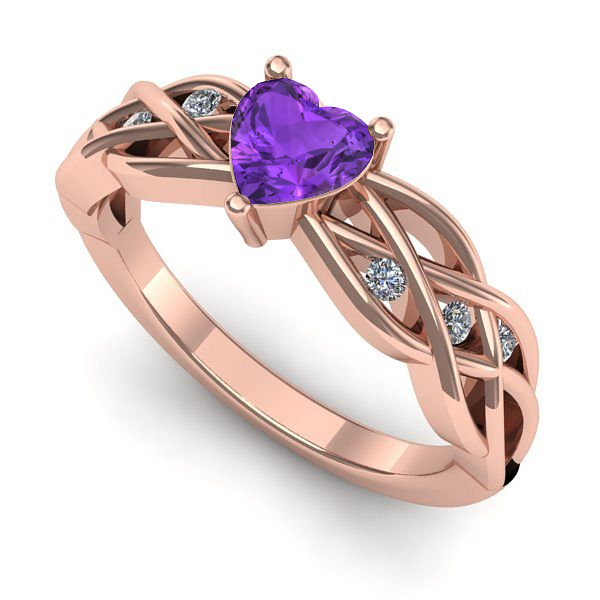 Inel logodna din aur roz cu ametist