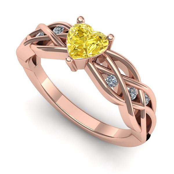 Inel de logodna din aur roz cu safir galben