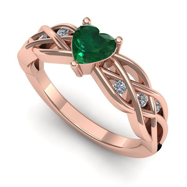 Inel din aur roz cu smarald