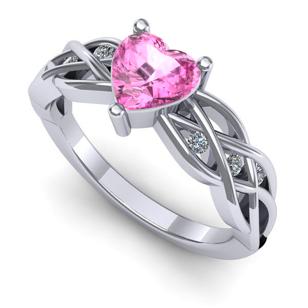 Inel logodna din aur alb cu safir roz