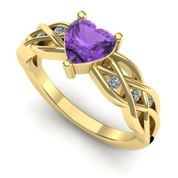 Inel logodna din aur galben cu ametist
