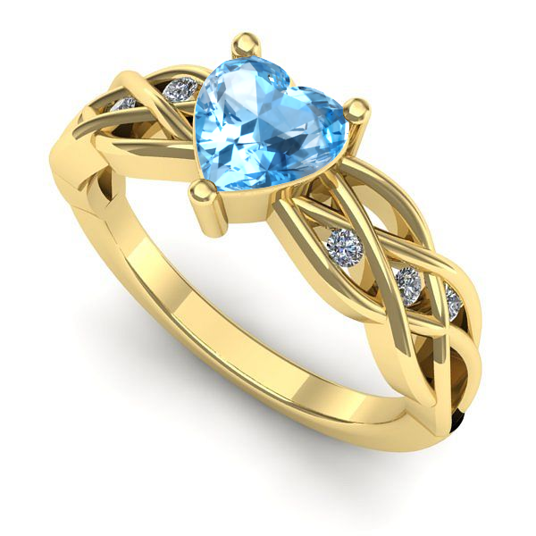 Inel logodna din aur galben cu topaz blue