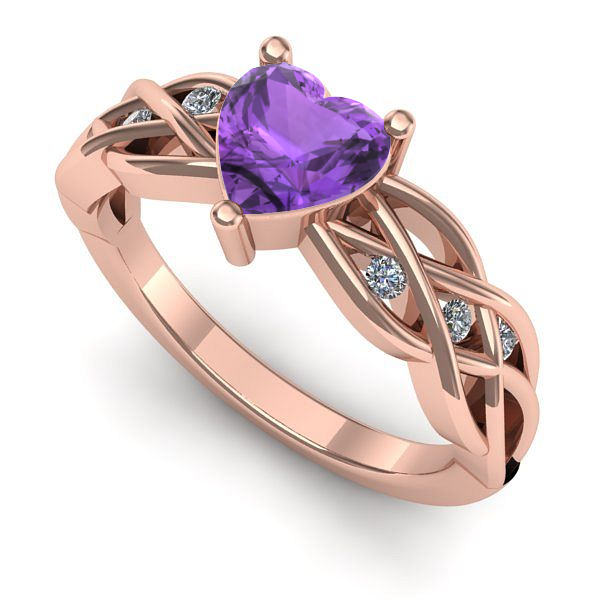 Inel de logodna din aur roz cu ametist