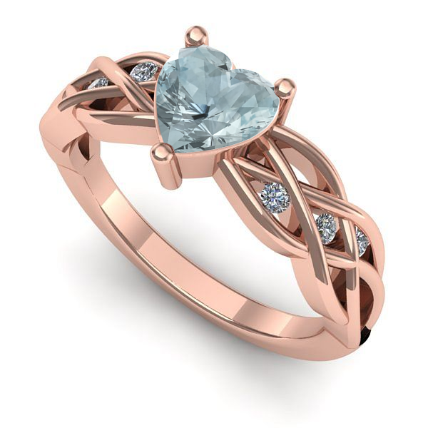 Inel din aur roz cu aquamarin