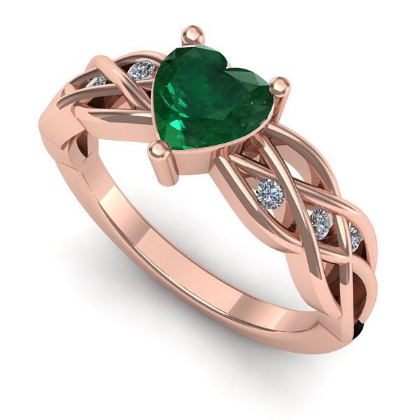 Inel logodna din aur roz cu smarald