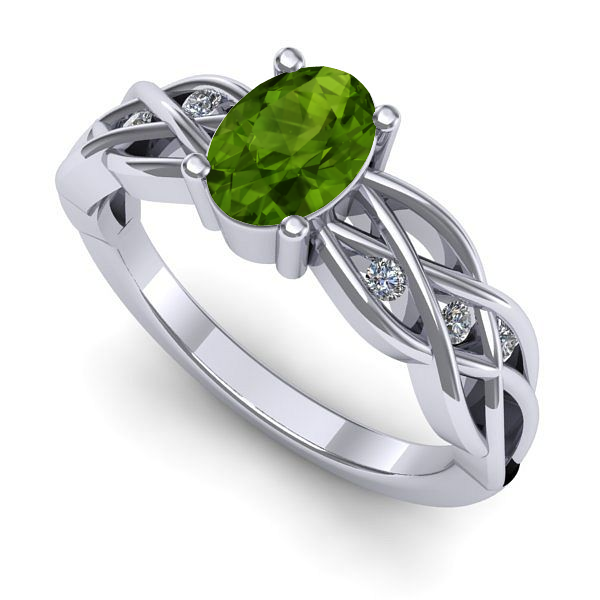 Inel de logodna din aur alb cu peridot