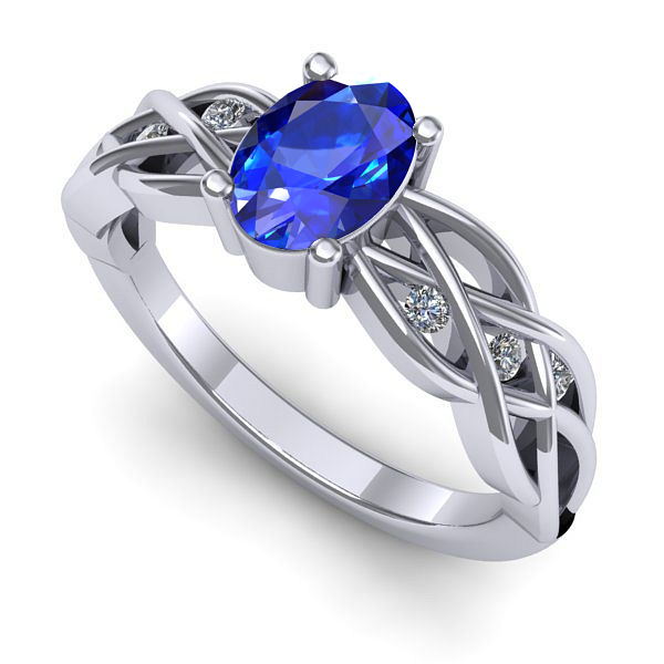 Inel de logodna din aur alb cu safir