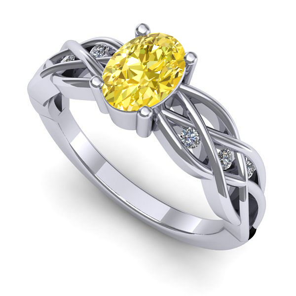 Inel logodna din aur alb cu safir galben