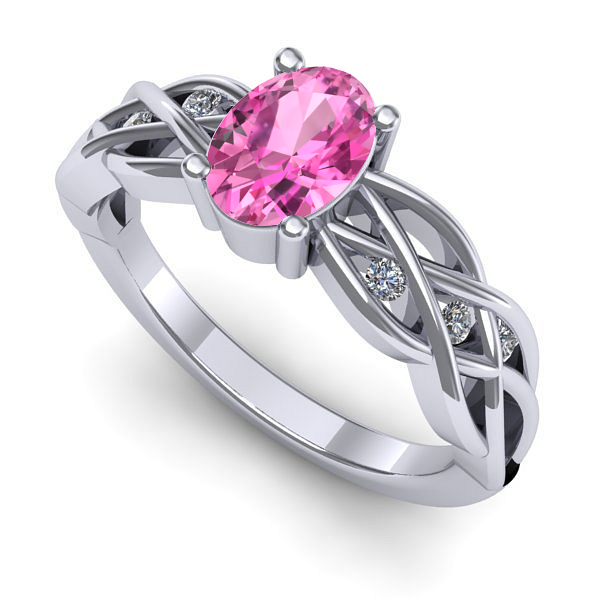 Inel logodna din aur alb cu safir roz