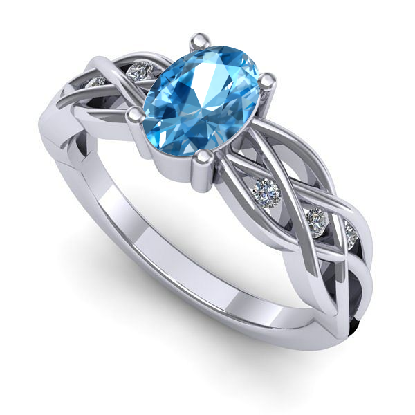 Inel logodna din aur alb cu topaz blue