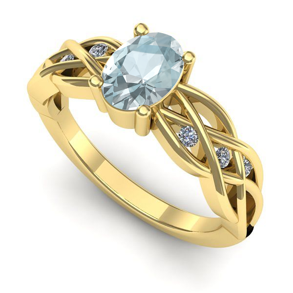 Inel logodna din aur galben cu aquamarin
