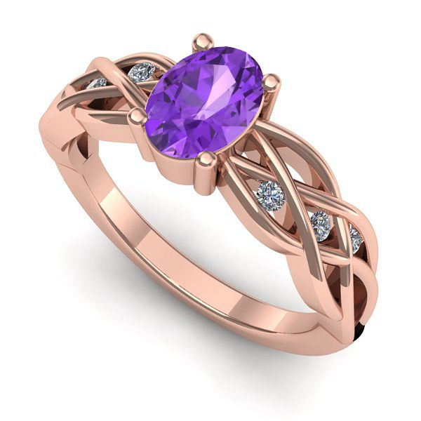 Inel din aur roz cu ametist