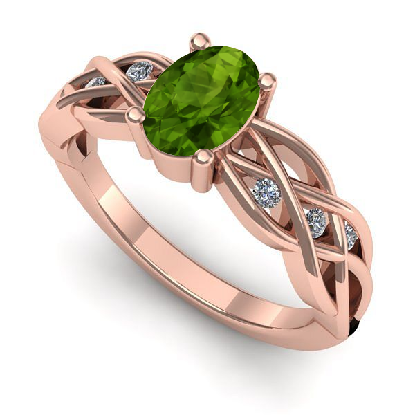 Inel de logodna din aur roz cu peridot