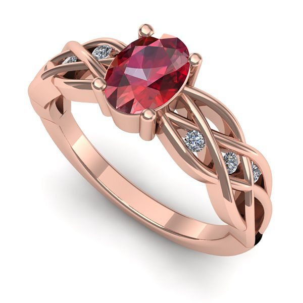 Inel de logodna din aur roz cu rubin