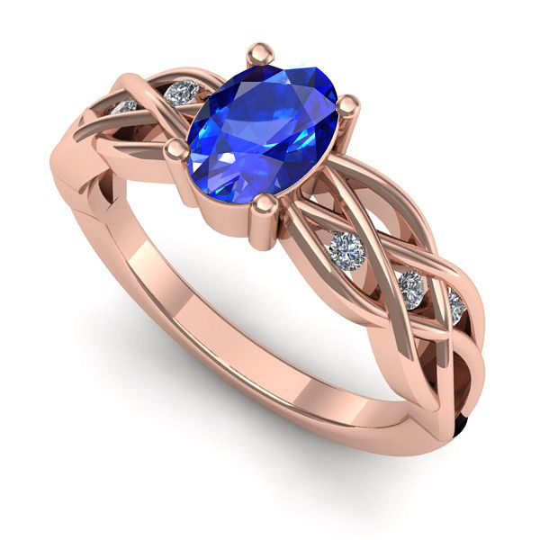 Inel logodna din aur roz cu safir