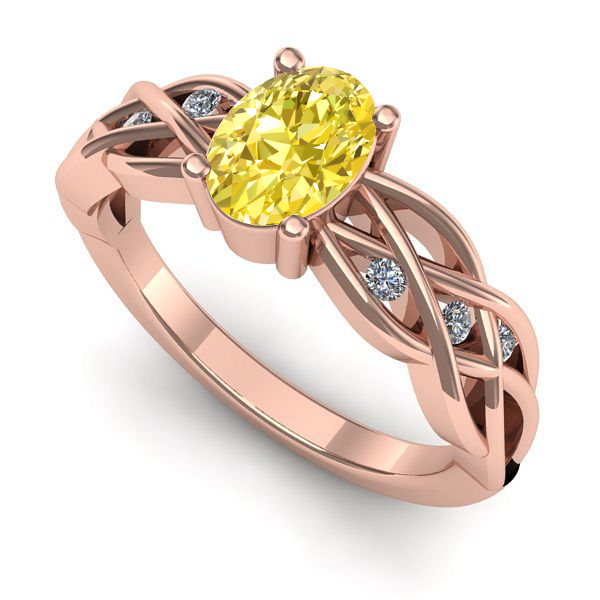 Inel logodna din aur roz cu safir galben
