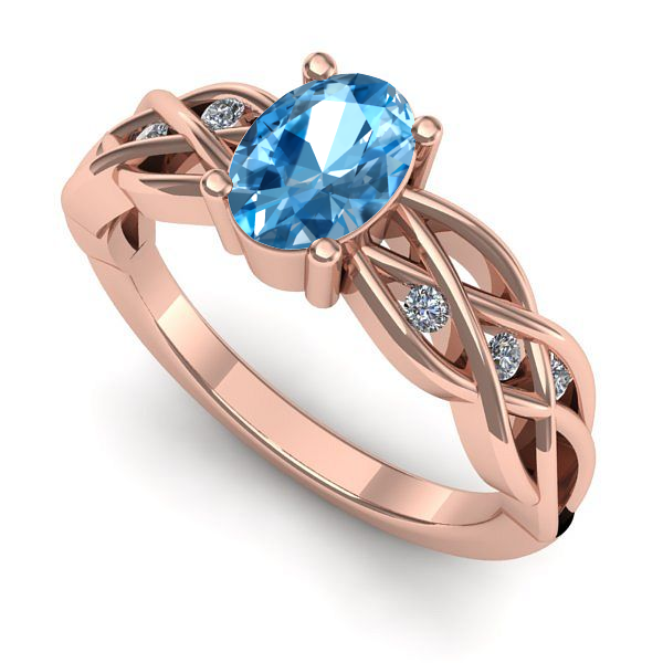 Inel de logodna din aur roz cu topaz blue