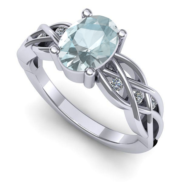 Inel de logodna din aur alb cu aquamarin